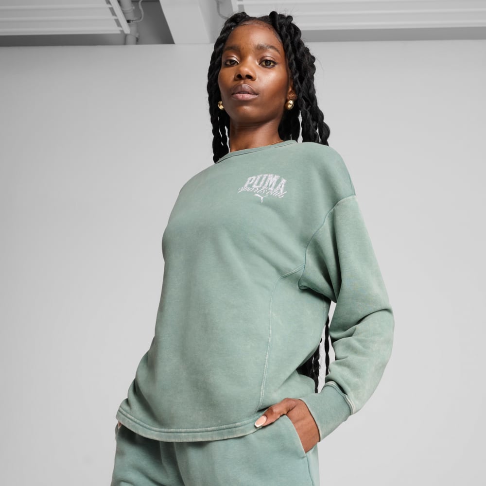 Изображение Puma Свитшот PUMA CLASS Comfort Washed Crew Women #1: Green Moon