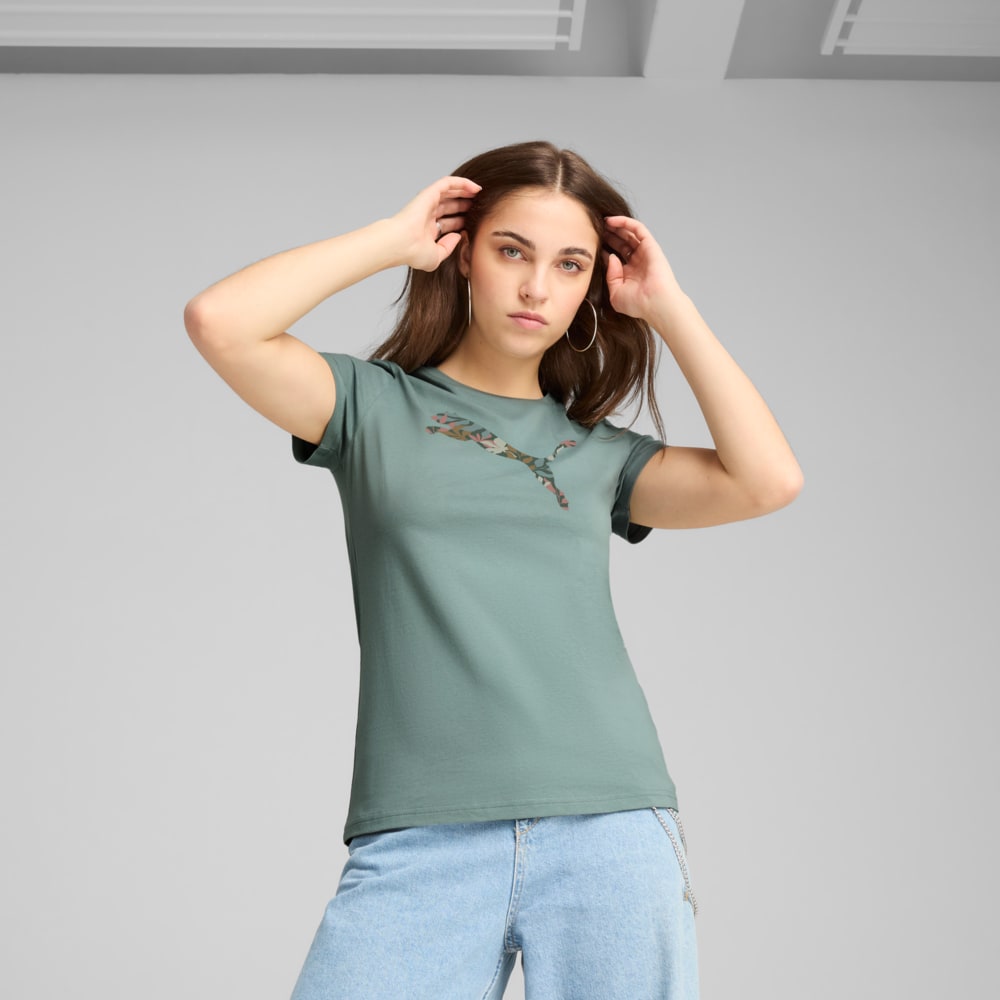 Изображение Puma Футболка GRAPHICS Floral Cat Logo Tee Women #1: Green Moon