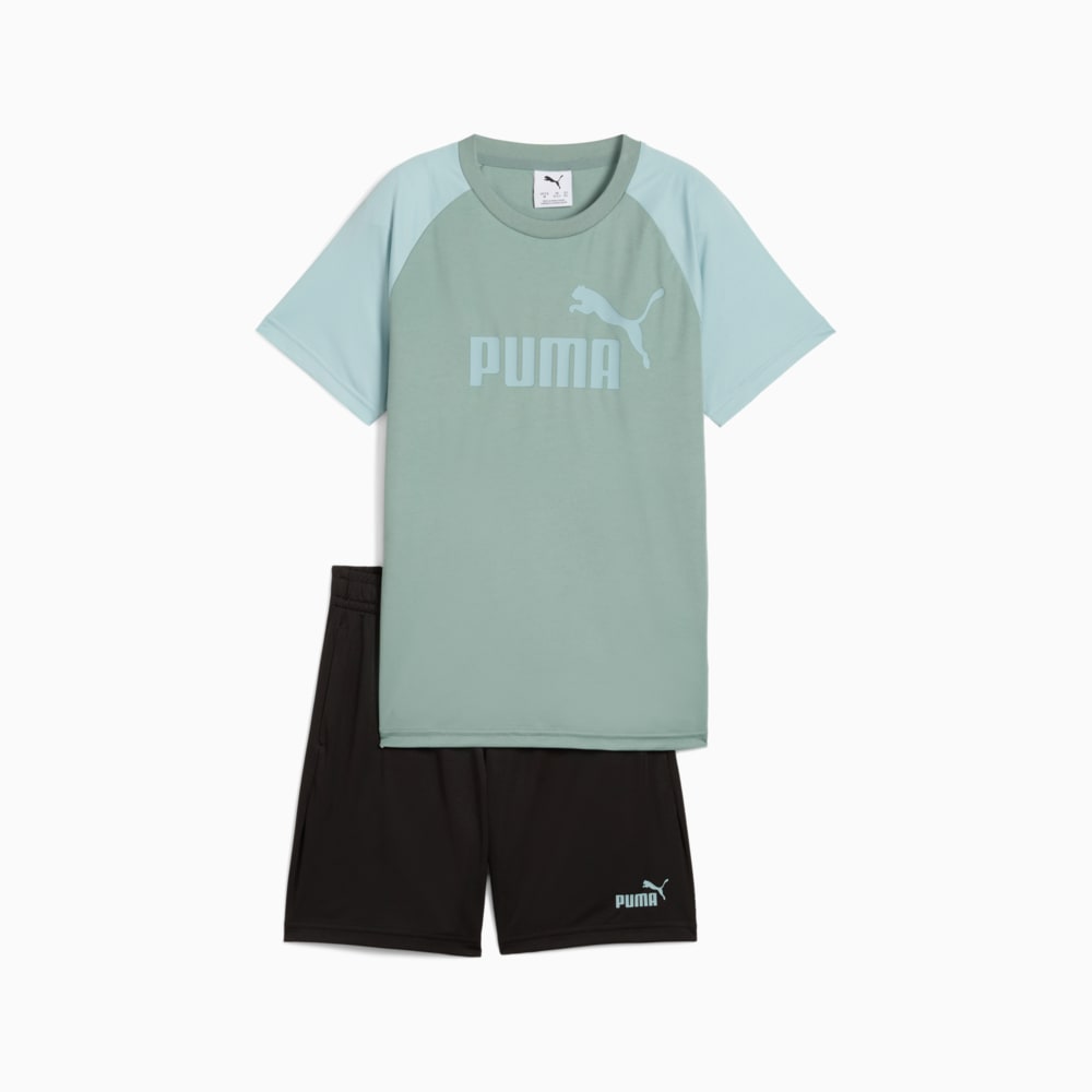 Изображение Puma Детский костюм Essentials No. 1 Logo Poly Tee and Shorts Set Youth #1: Green Moon