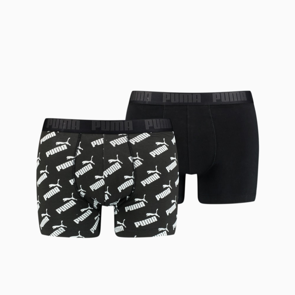 Изображение Puma Мужское нижнее белье Men's All-Over-Print Logo Boxer 2 Pack #1: black