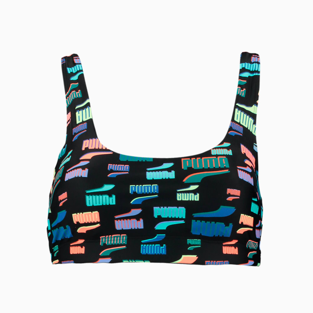 Зображення Puma Ліф для плавання PUMA Swim Women’s Printed Scoop Neck Bikini Top #1: black combo