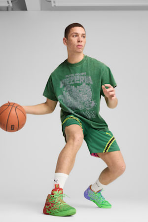 PUMA HOOPS x TMNT MB.04 RD Basketball Shoes Unisex, Fluro Green Pes-PUMA Red-Dark Amethyst, extralarge-GBR