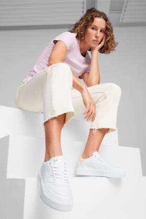 PUMA Cali Court Leather Women's Sneakers, PUMA White-Peach Fizz, extralarge-GBR