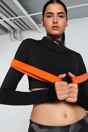Modest Women's Long Sleeve Sports Bra, PUMA Black, extralarge-GBR