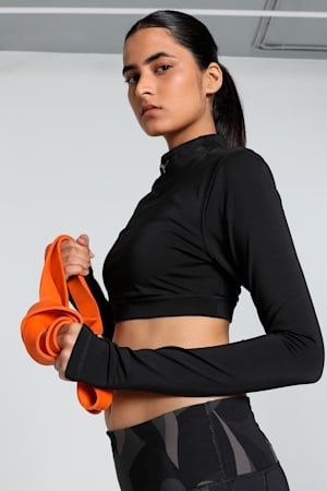 Modest Women's Long Sleeve Sports Bra, PUMA Black, extralarge-GBR