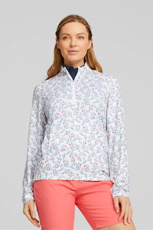 Floral Cloudspun Quarter-Zip Golf Pullover Women, Bright White-Loveable, extralarge-GBR