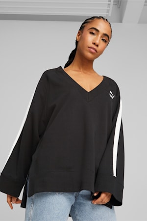 T7 V-Neck Sweatshirt Women, PUMA Black, extralarge-GBR