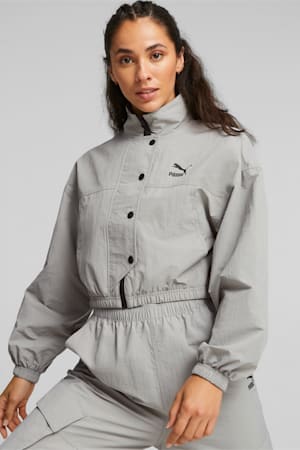 DARE TO Cropped Woven Jacket, Concrete Gray, extralarge-GBR