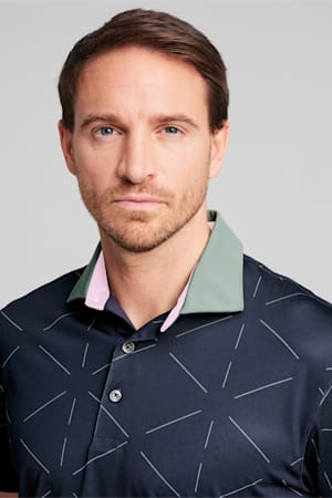 PUMA x Arnold Palmer Geo Men's Polo, Deep Navy-Eucalyptus, extralarge-GBR