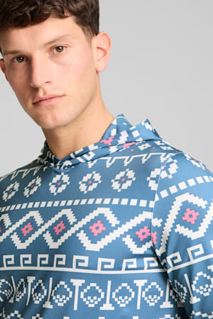 Fair Isle Golf Hoodie Men, Blue Horizon-White Glow, extralarge-GBR