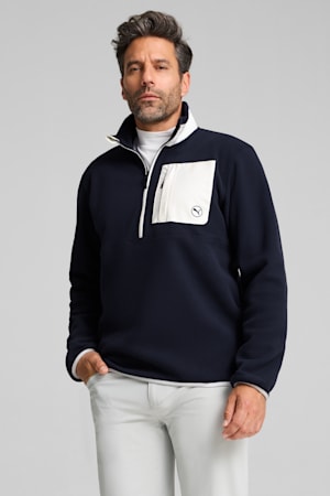 Quarter-Zip Fleece Golf Top Men, Deep Navy-White Glow, extralarge-GBR