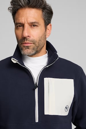 Quarter-Zip Fleece Golf Top Men, Deep Navy-White Glow, extralarge-GBR