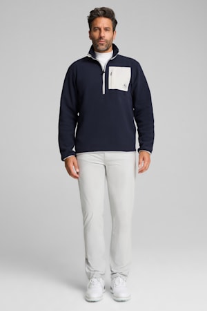 Quarter-Zip Fleece Golf Top Men, Deep Navy-White Glow, extralarge-GBR