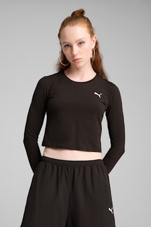 WARDROBE ESS Longsleeve Baby Tee Women, PUMA Black, extralarge-GBR