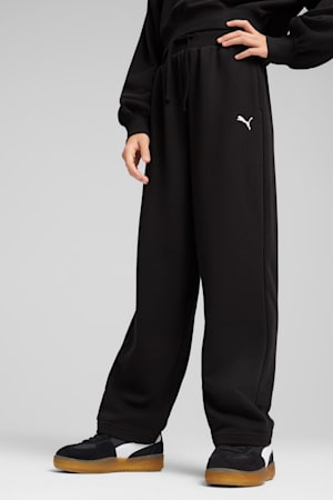 Wardrobe Essentials Relaxed Wide Leg Sweatpants Youth, PUMA Black, extralarge-GBR
