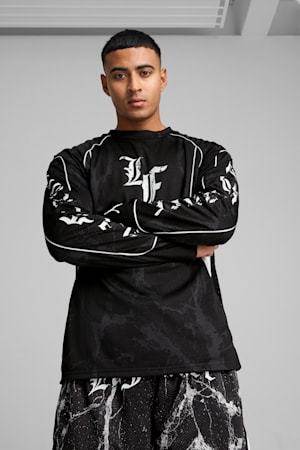 PUMA HOOPS x LAFRANCÉ Written in Chrome Jersey Men, PUMA Black-Flat Medium Gray AOP, extralarge-GBR
