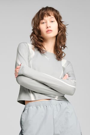 DARE TO Graphic Long Sleeve Tee Women, Flat Light Gray, extralarge-GBR