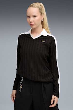 T7 Relaxed Long Sleeve Polo Women, PUMA Black, extralarge-GBR