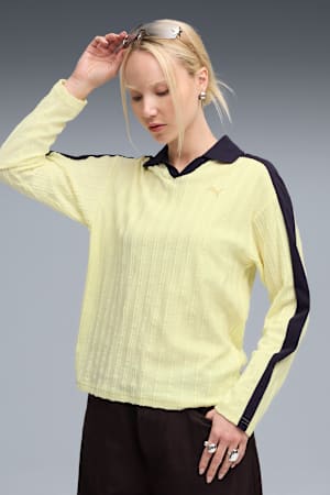 T7 Relaxed Long Sleeve Polo Women, Gold Moon, extralarge-GBR