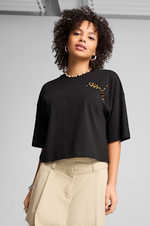LEO LUXE Oversized Short Tee Women, PUMA Black, extralarge-GBR