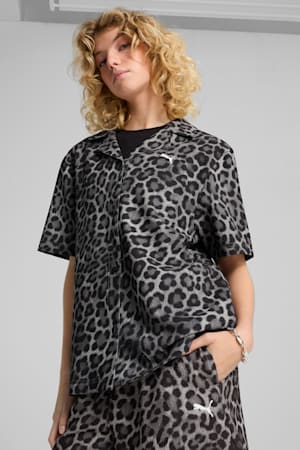 LEO LUXE Relaxed All-Over Print Woven Shirt Women, PUMA Black, extralarge-GBR