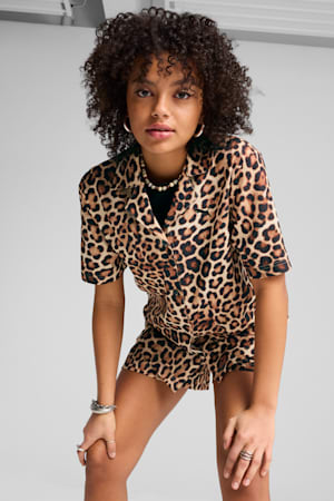 LEO LUXE Relaxed All-Over Print Woven Shirt Women, Alpine Snow, extralarge-GBR