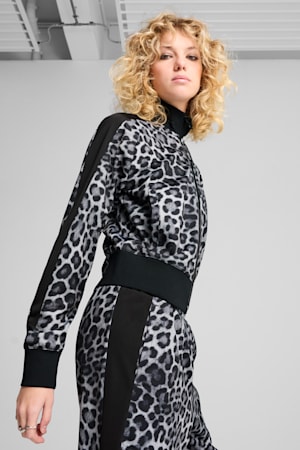 T7 LEO LUXE All-Over Print Short Track Jacket Women, PUMA Black, extralarge-GBR