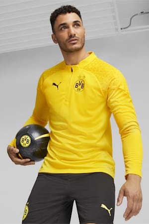 Borussia Dortmund Football Men's Quarter-Zip Training Top, Cyber Yellow-PUMA Black, extralarge-GBR