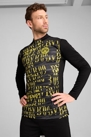 Borussia Dortmund Pre-match Quarter-Zip Top Men, PUMA Black-Faster Yellow, extralarge-GBR