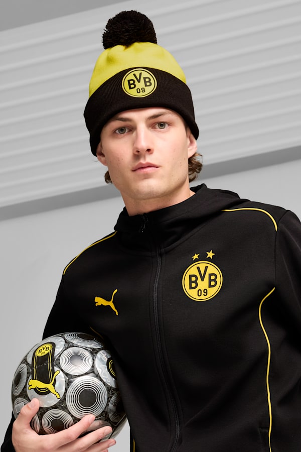 Borussia Dortmund ftblESSENTIALS Pom Pom Beanie, Faster Yellow-PUMA Black, extralarge-GBR