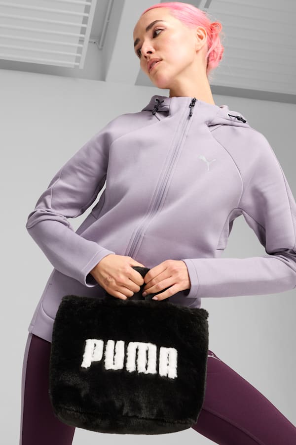 Core Fur Mini Tote Bag, PUMA Black, extralarge