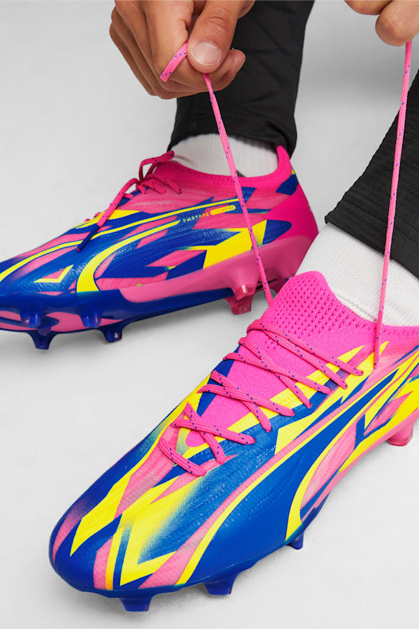 ULTRA ULTIMATE ENERGY FG/AG Football Boots, Luminous Pink-Ultra Blue-Yellow Alert, extralarge