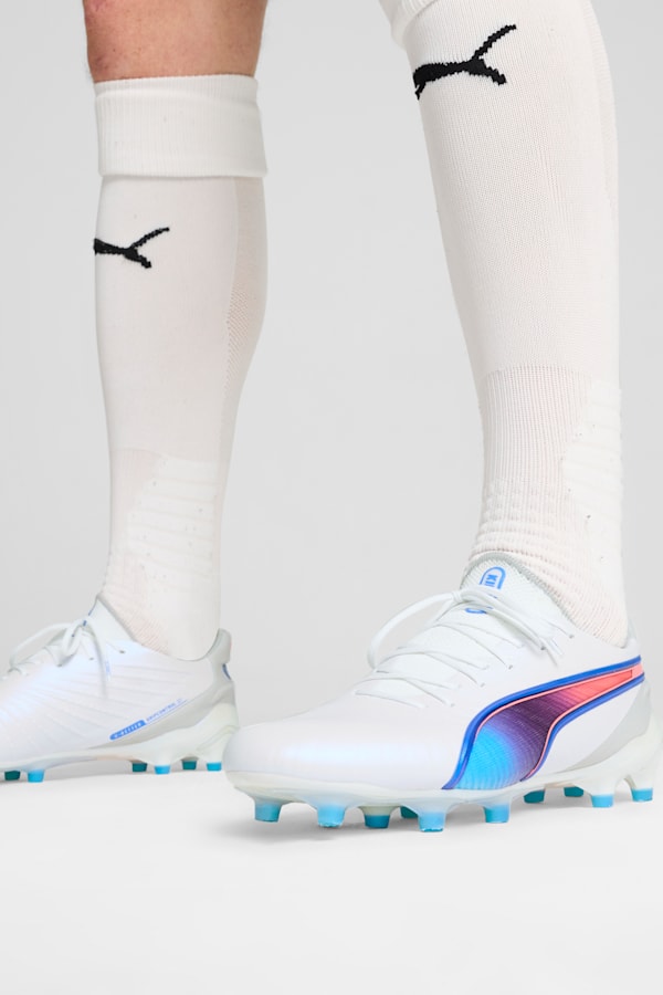 KING ULTIMATE FG/AG Football Boots, PUMA White-Bluemazing-Flat Light Gray-Sunset Glow, extralarge