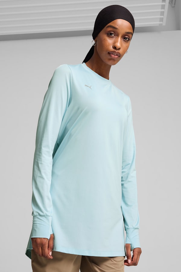 Modest Activewear Long Sleeve Training Tee Women, Turquoise Surf, extralarge