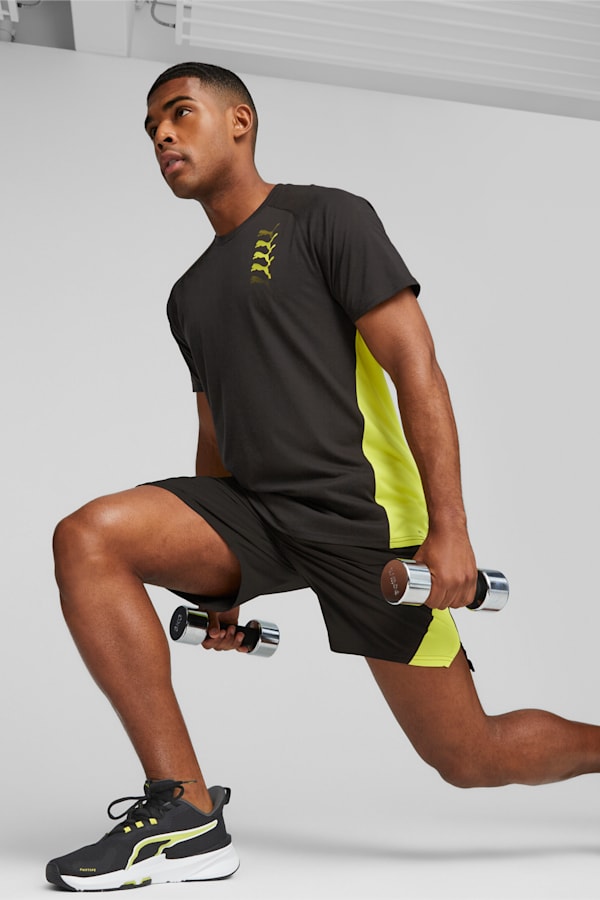 PUMA FIT Men's Triblend Training Tee, PUMA Black-Yellow Burst, extralarge