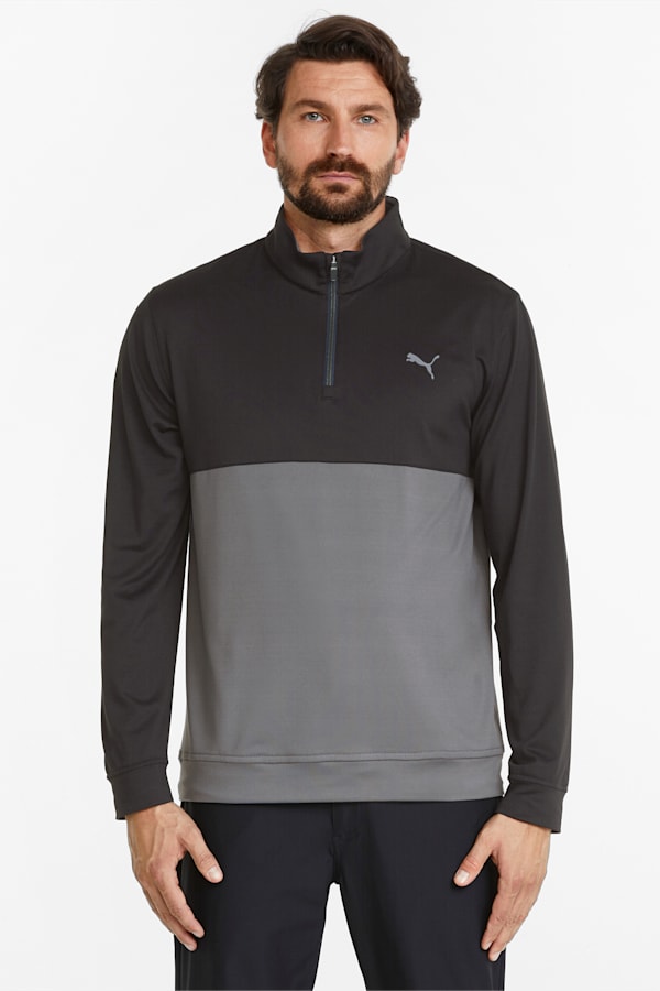 Gamer Colourblock Quarter-Zip Men’s Golf Pullover, Puma Black-QUIET SHADE, extralarge