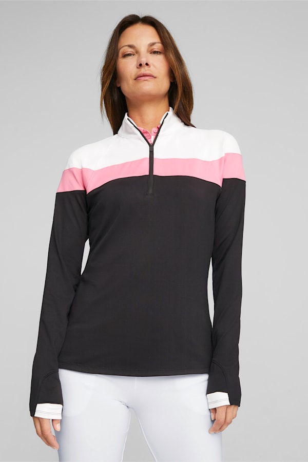 Women's Golf Lightweight Quarter-Zip, PUMA Black-Strawberry Burst, extralarge