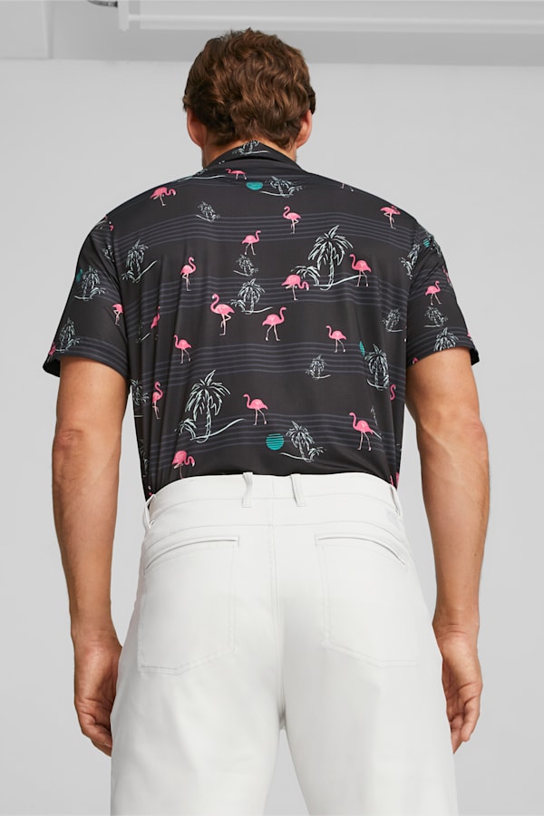 PUMA x PALM TREE CREW Men's Golf Print Polo, PUMA Black-Charming Pink, extralarge