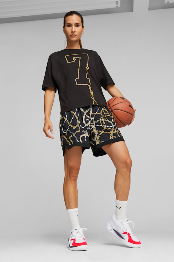 Gold Standard Women's Basketball Shorts, PUMA Black-AOP, extralarge