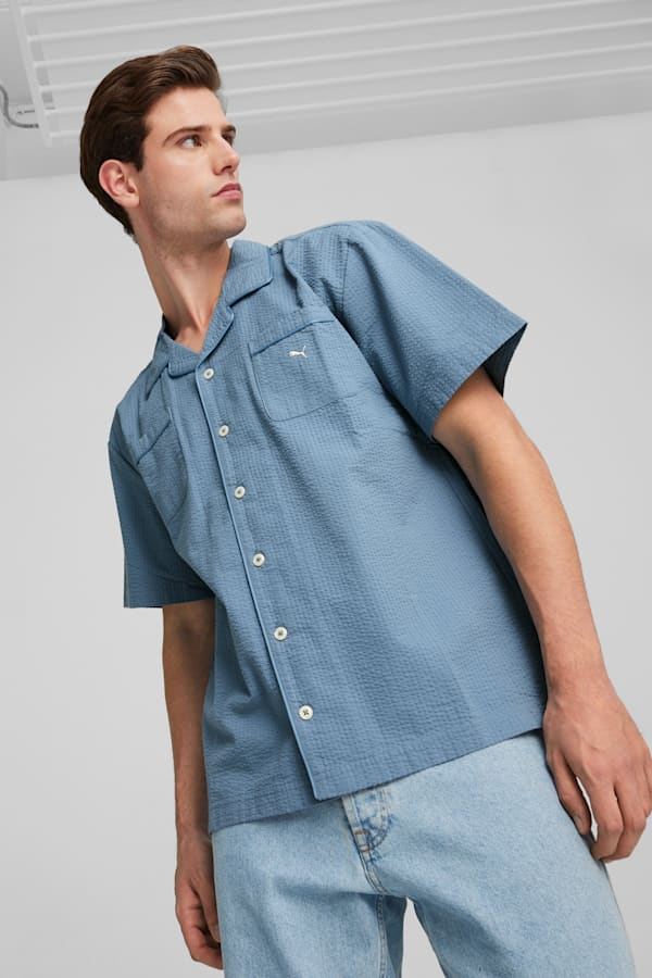 MMQ Seersucker Shirt, Zen Blue, extralarge