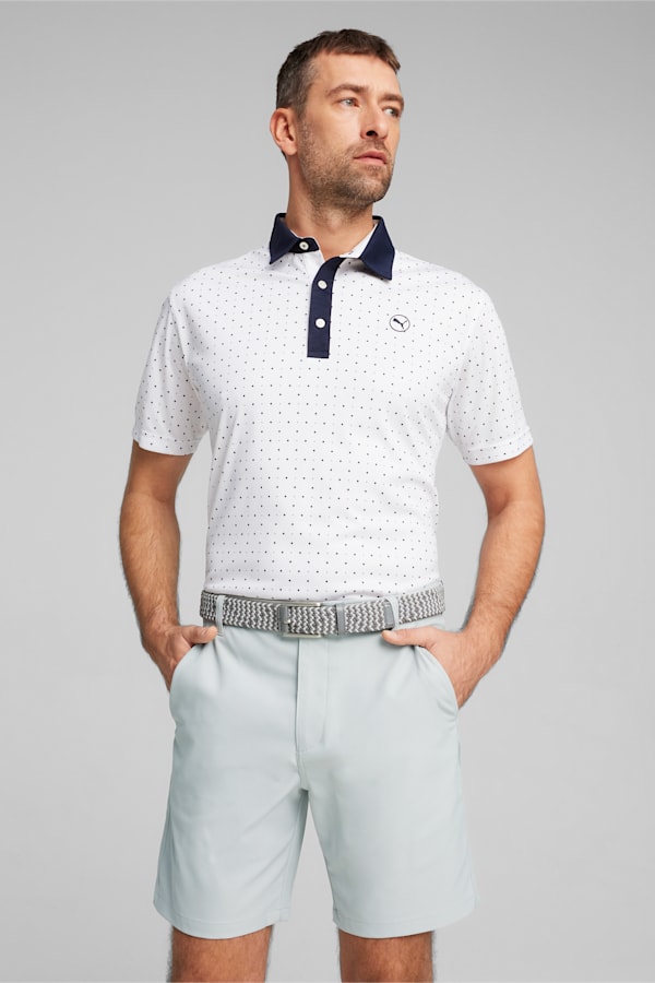 Pure Geo Men's Golf Polo, White Glow-Deep Navy, extralarge-GBR
