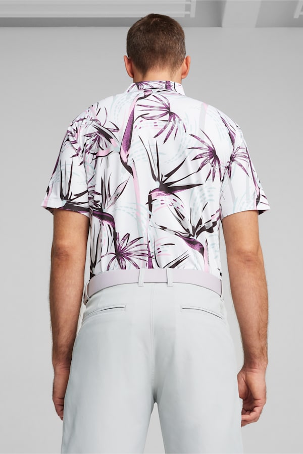 MATTR Birds of Paradise Men's Golf Polo, White Glow-Pink Icing, extralarge