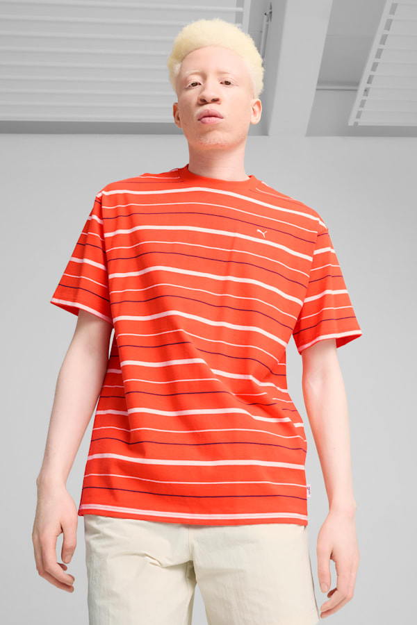 MMQ Striped Tee Men, Redmazing, extralarge