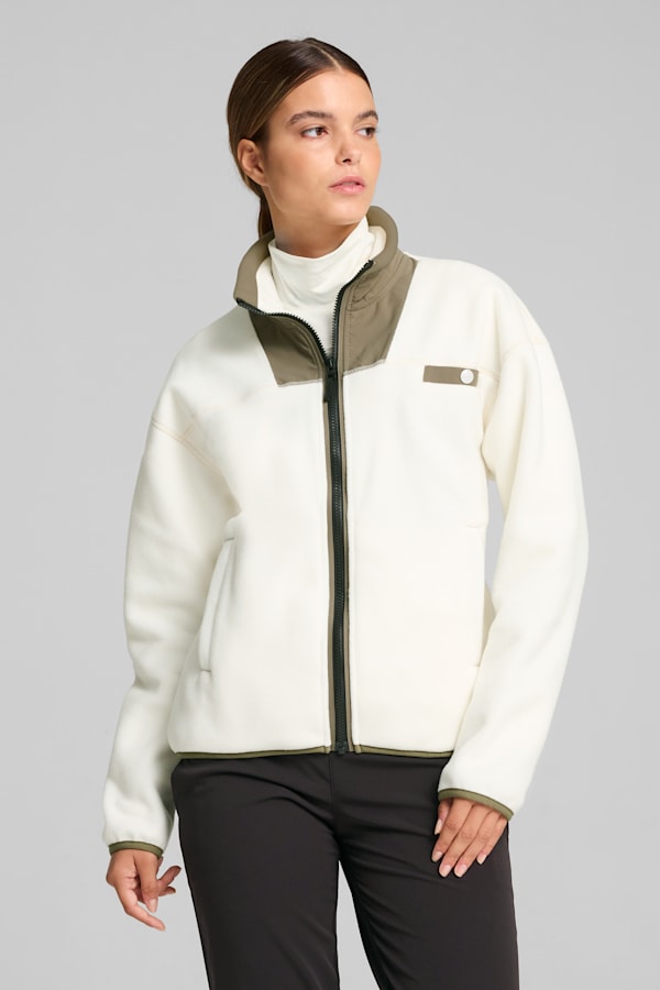 Charley Full-Zip Fleece Golf Top Women, Warm White-Dark Sage, extralarge
