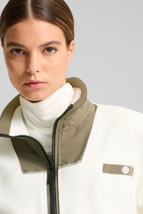 Charley Full-Zip Fleece Golf Top Women, Warm White-Dark Sage, extralarge