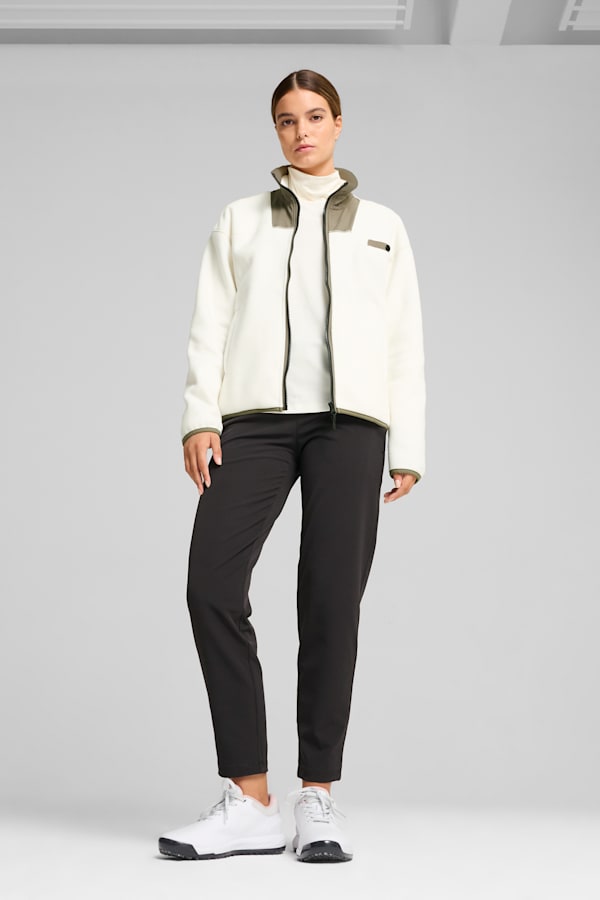 Charley Full-Zip Fleece Golf Top Women, Warm White-Dark Sage, extralarge
