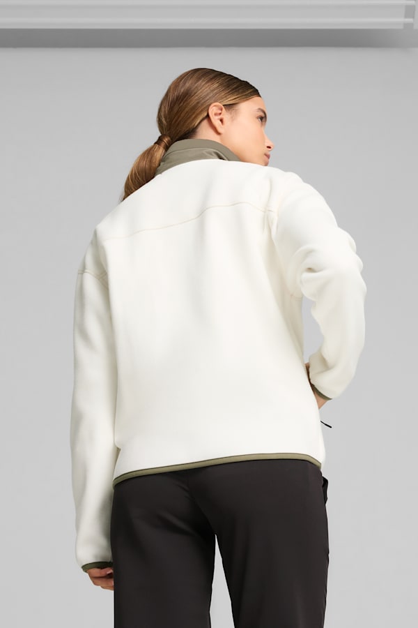 Charley Full-Zip Fleece Golf Top Women, Warm White-Dark Sage, extralarge