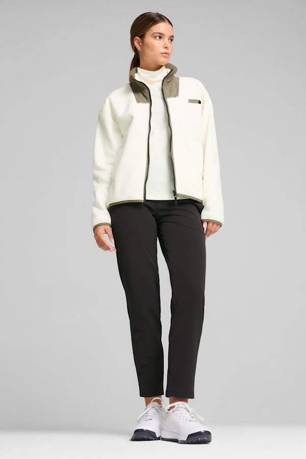 Charley Full-Zip Fleece Golf Top Women, Warm White-Dark Sage, extralarge