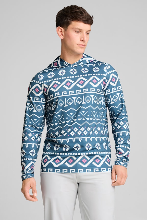 Fair Isle Golf Hoodie Men, Blue Horizon-White Glow, extralarge-GBR