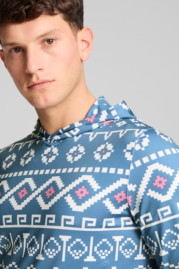 Fair Isle Golf Hoodie Men, Blue Horizon-White Glow, extralarge-GBR